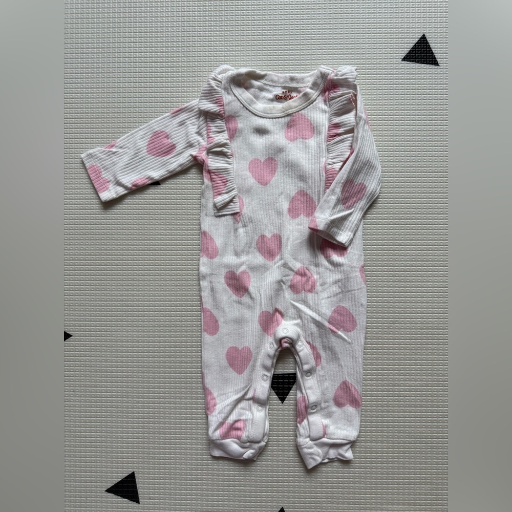 Cat & Jack|FREE w kids purchase,Baby girl ribbed footless jumpsuit,Pink Heart•••